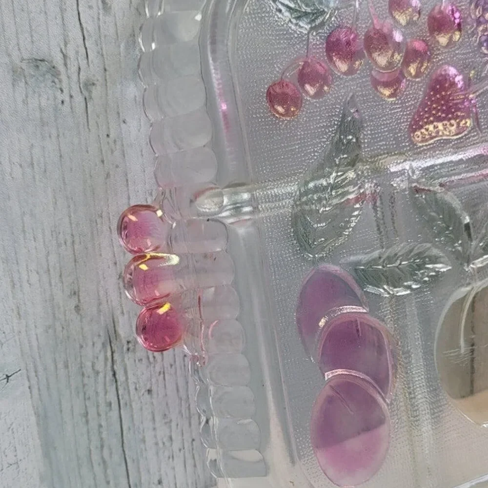 Painted Glass 5-Section Fruit Themed Relish Tray Serving Platter